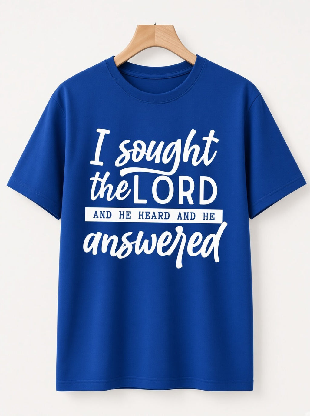 I Sought The Lord Christian T-Shirt Black White Royal Blue Faith Graphic Tee