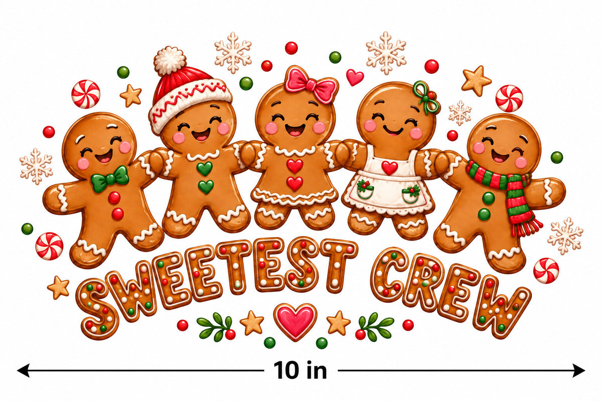 4pcs 10in Sweetest Crew Gingerbread Family DTF Transfer Ready to Press Print