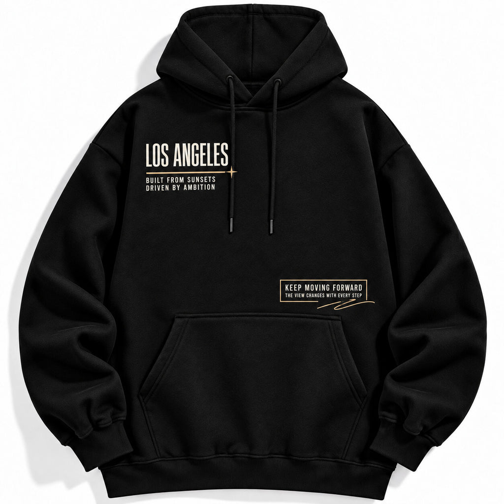 Los Angeles Black Hoodie West Coast Motivational Graphic Pullover Sweatshirt