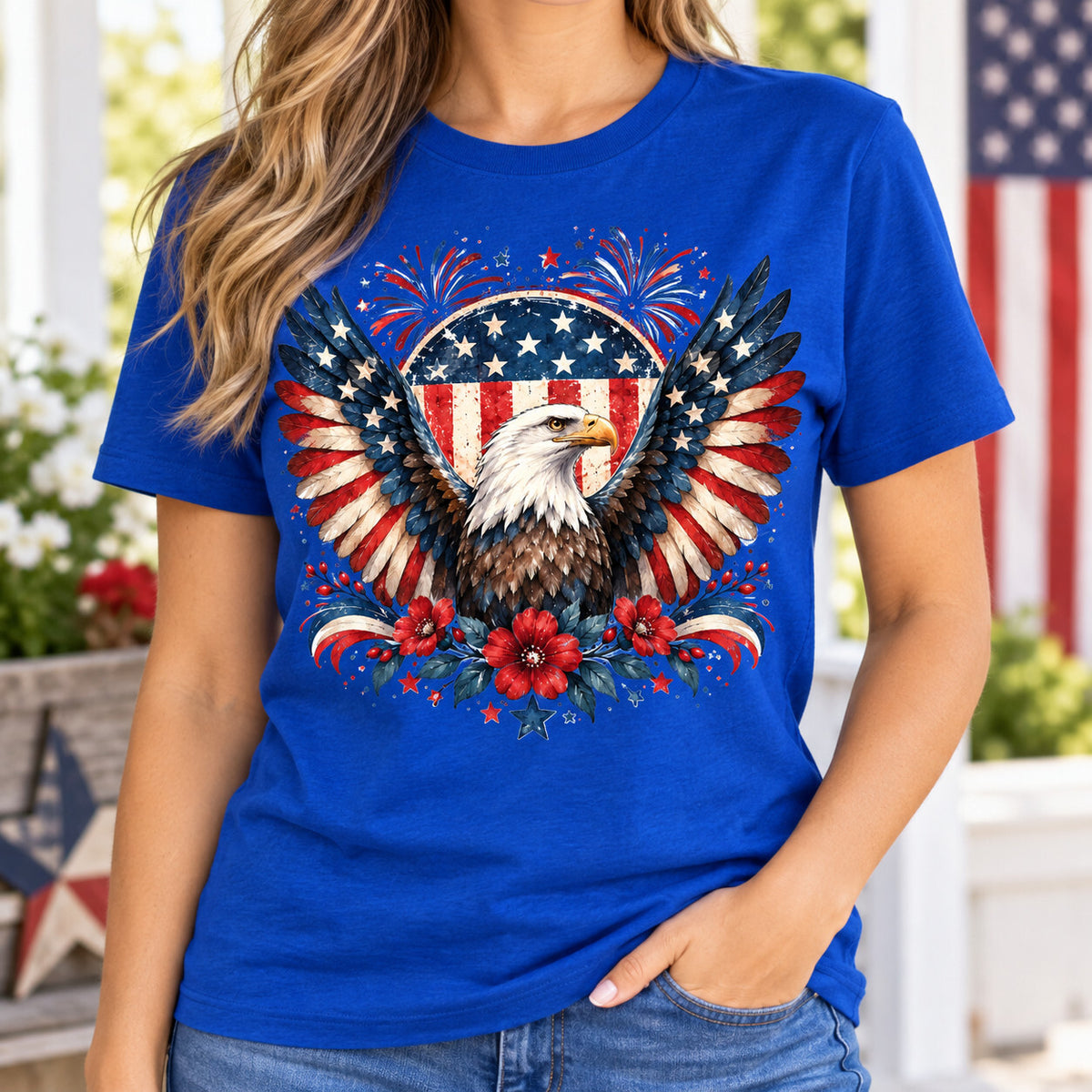 4pcs 10" Bald Eagle Flag Wings DTF PNG Patriotic Iron On Transfer