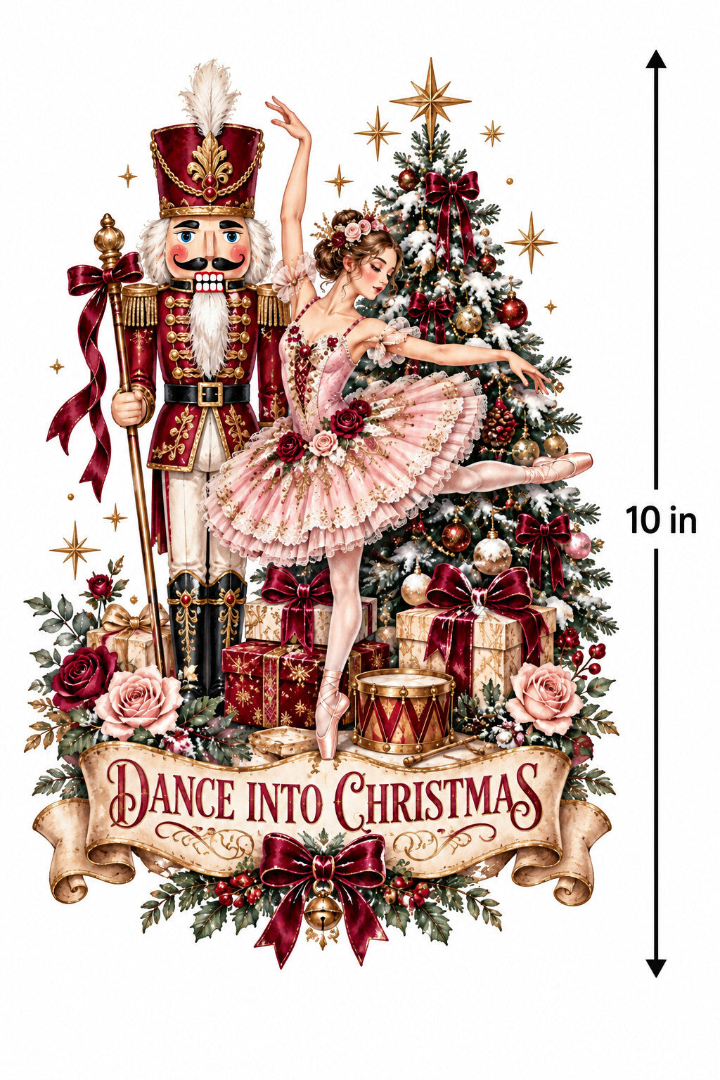 4pcs 10in Dance Into Christmas Nutcracker Ballerina DTF Transfer Ready to Press