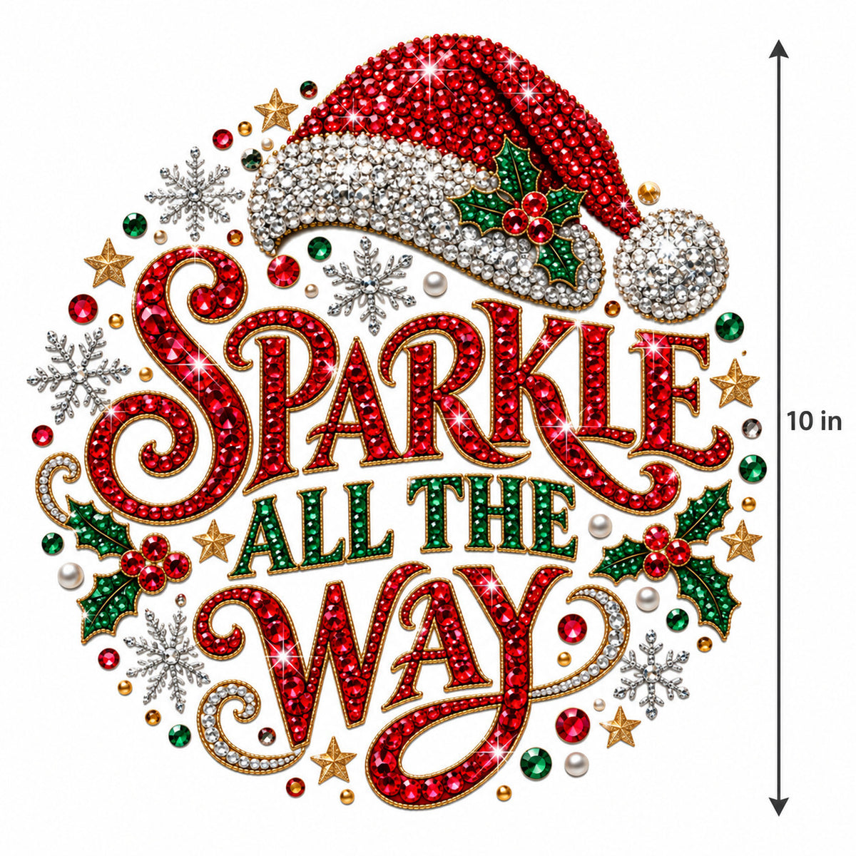 4pcs 10in Sparkle All the Way Rhinestone Santa DTF Transfer Ready to Press