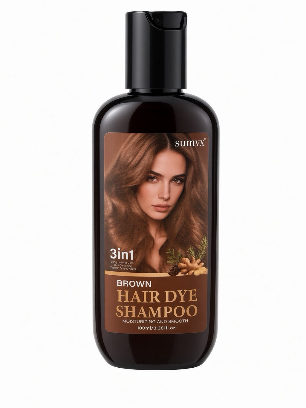 Sumvx 3in1 Brown Hair Dye Shampoo Moisturizing Smooth Long Lasting Color 100ml