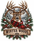 Winter Woods Deer Plaid Scarf DTF Transfer Ready to Press Print