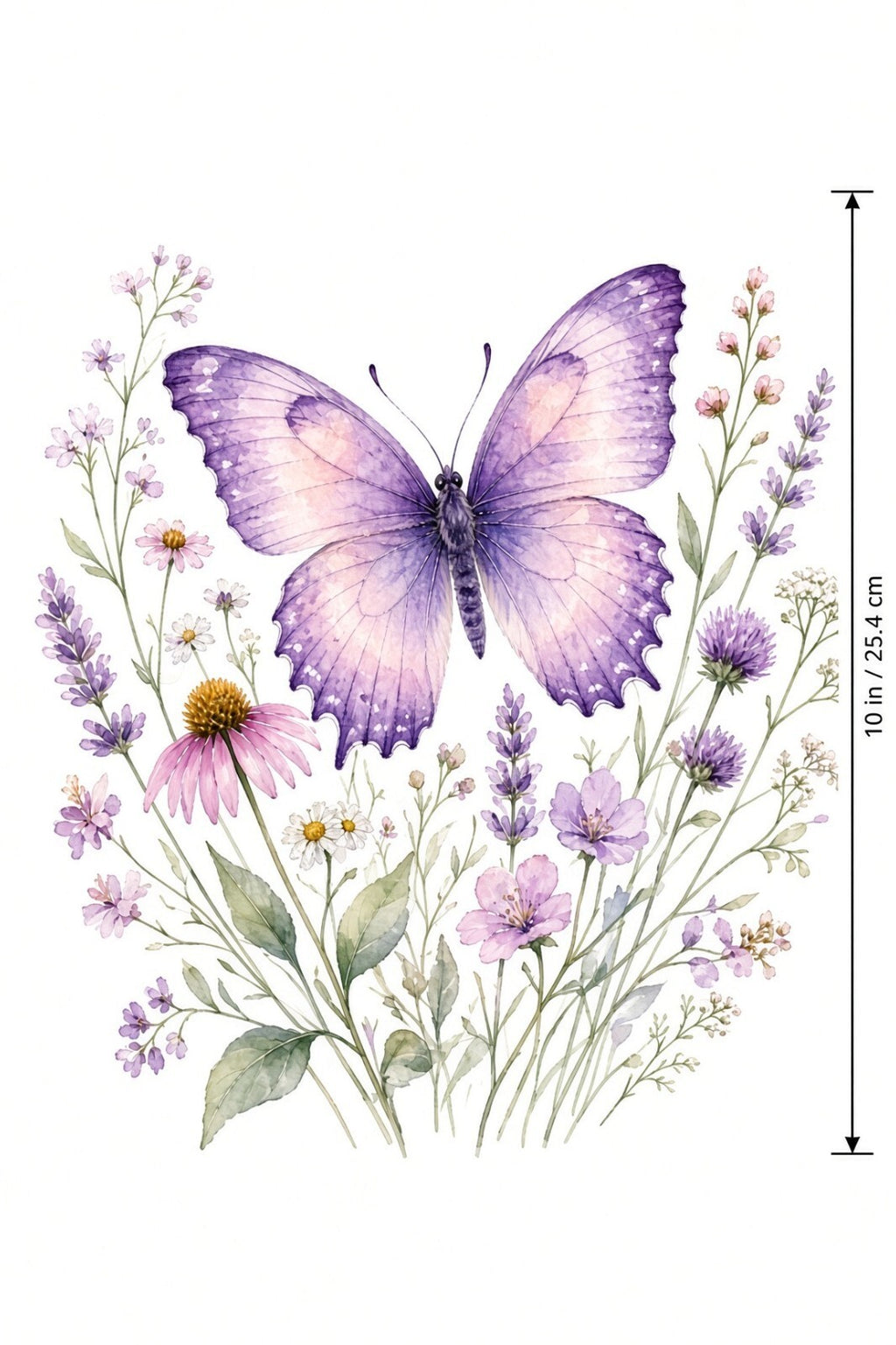4pcs 10in Purple Butterfly Wildflower Watercolor DTF Transfer