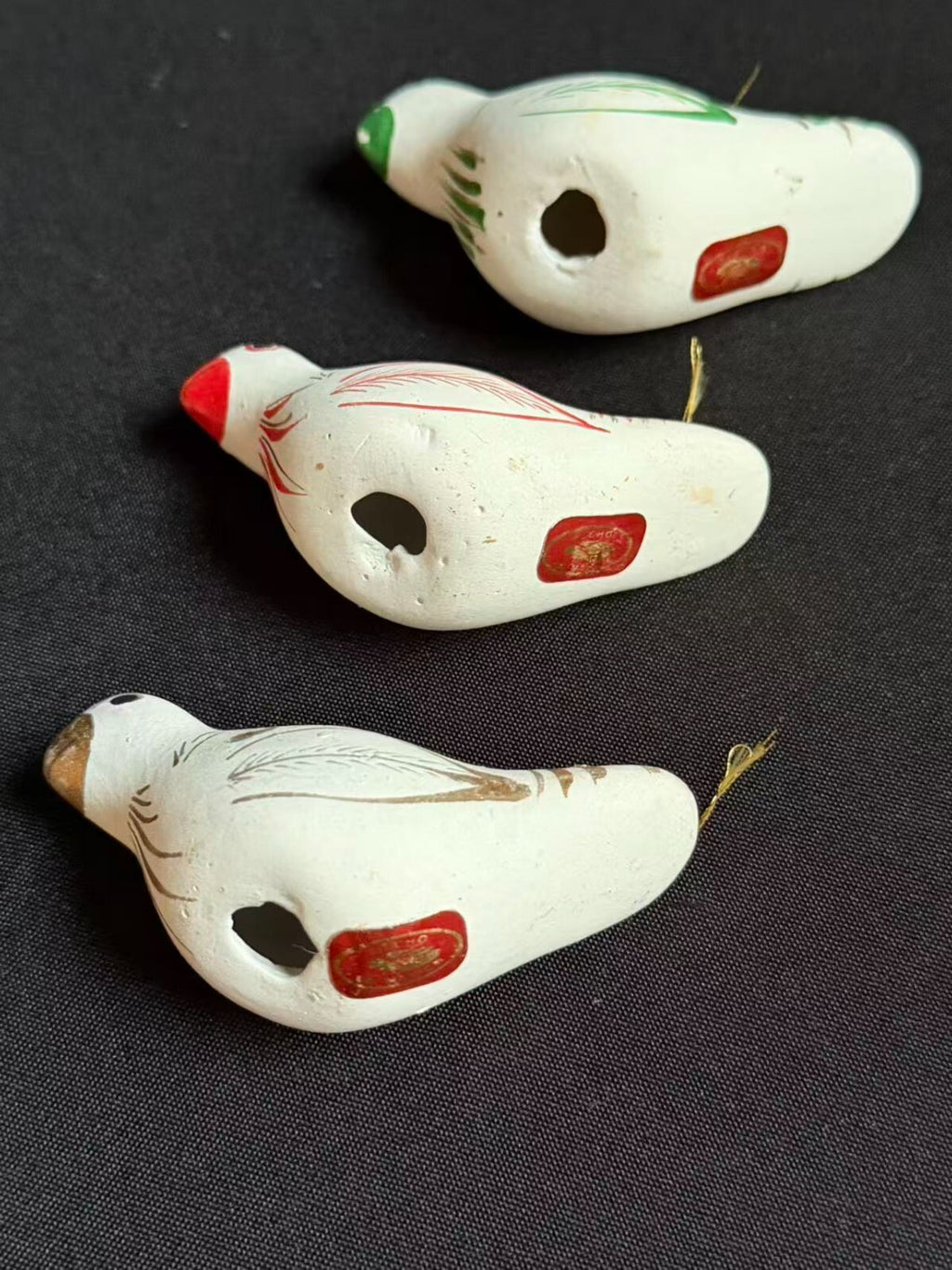 Set of 3 Vintage Mexican Clay Bird Whistles Hand Painted Hecho en Mexico