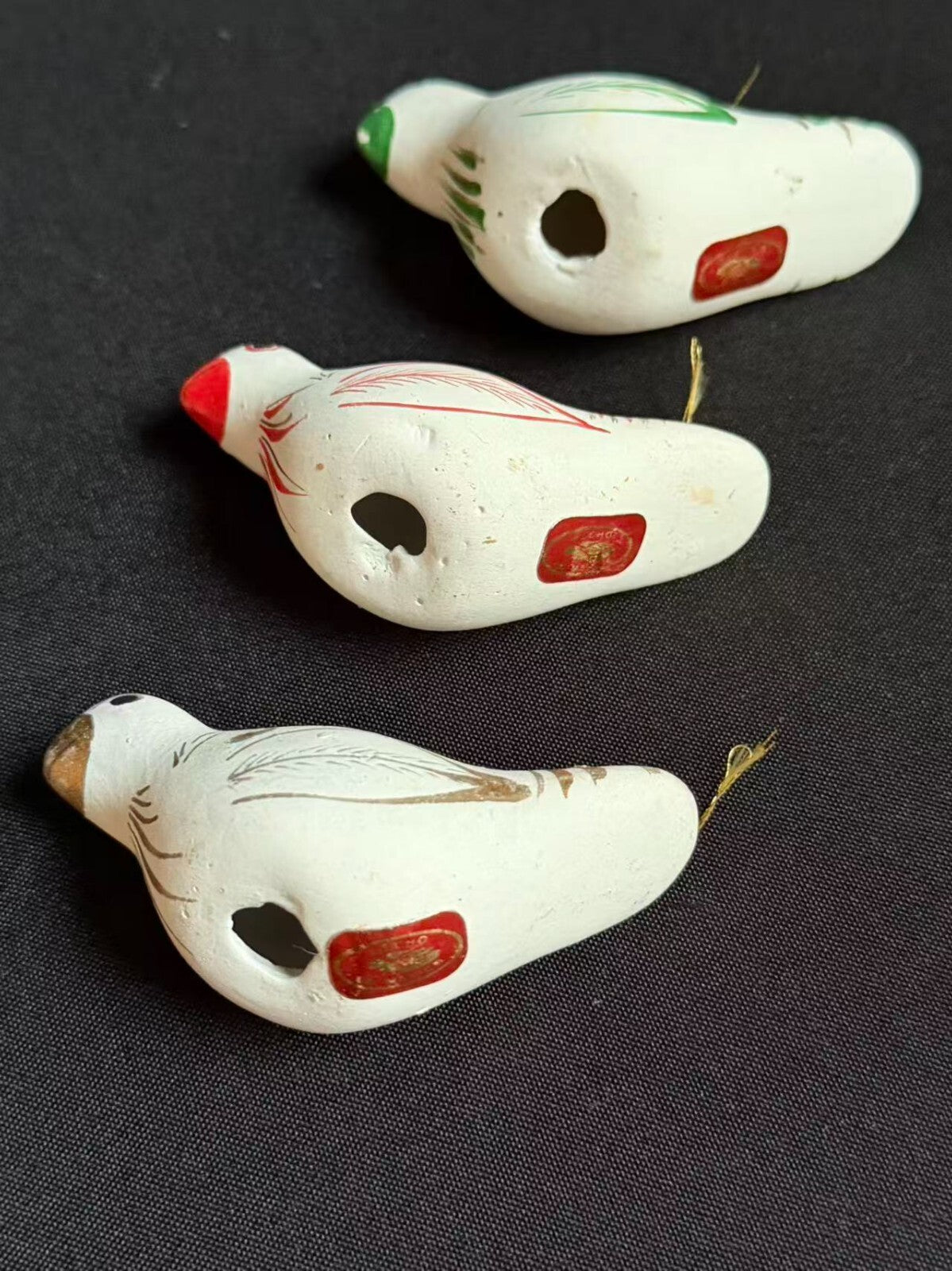 Set of 3 Vintage Mexican Clay Bird Whistles Hand Painted Hecho en Mexico