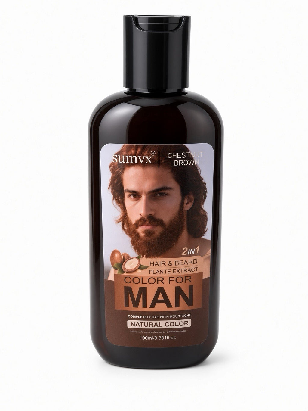 SUMVX 2-in-1 Hair & Beard Dye Chestnut Brown Natural Color for Men 100ml