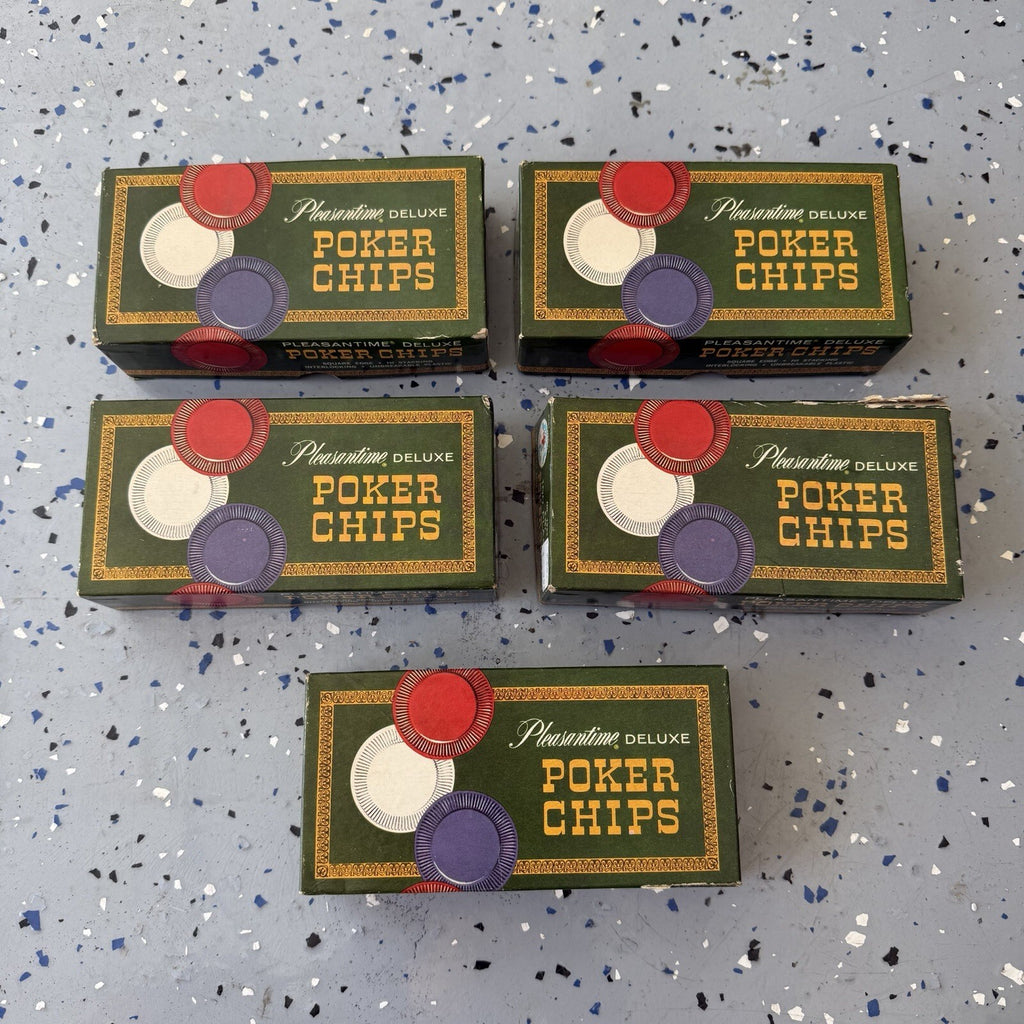 Vintage 1963 Pleasantime Deluxe Poker Chips - 5 Boxes