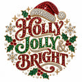 4pcs 10in Holly Jolly and Bright Rhinestone DTF Transfer Ready to Press