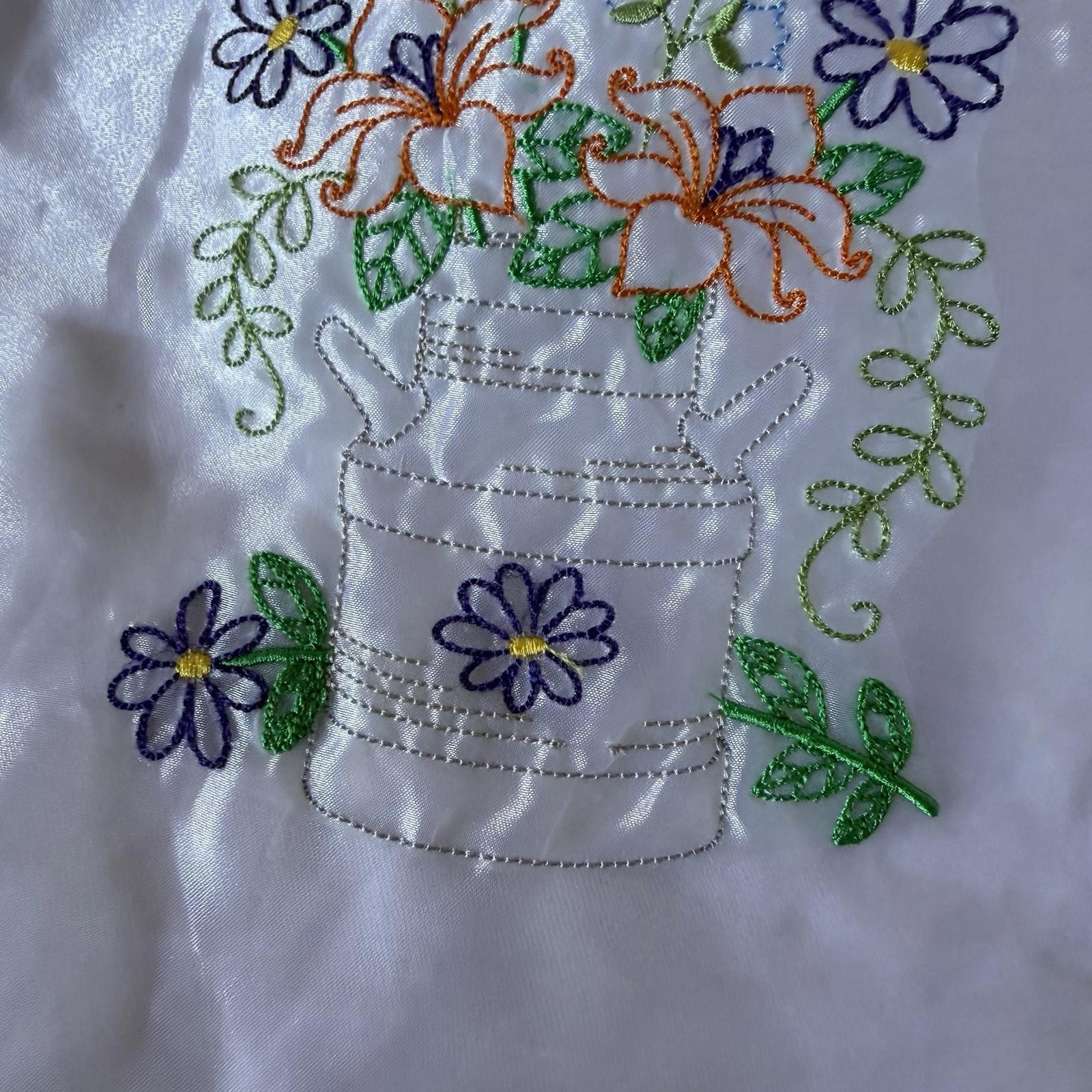 Vintage Embroidered Sheer Panel Patch - Floral Milk Can Bouquet Daisies Lilies