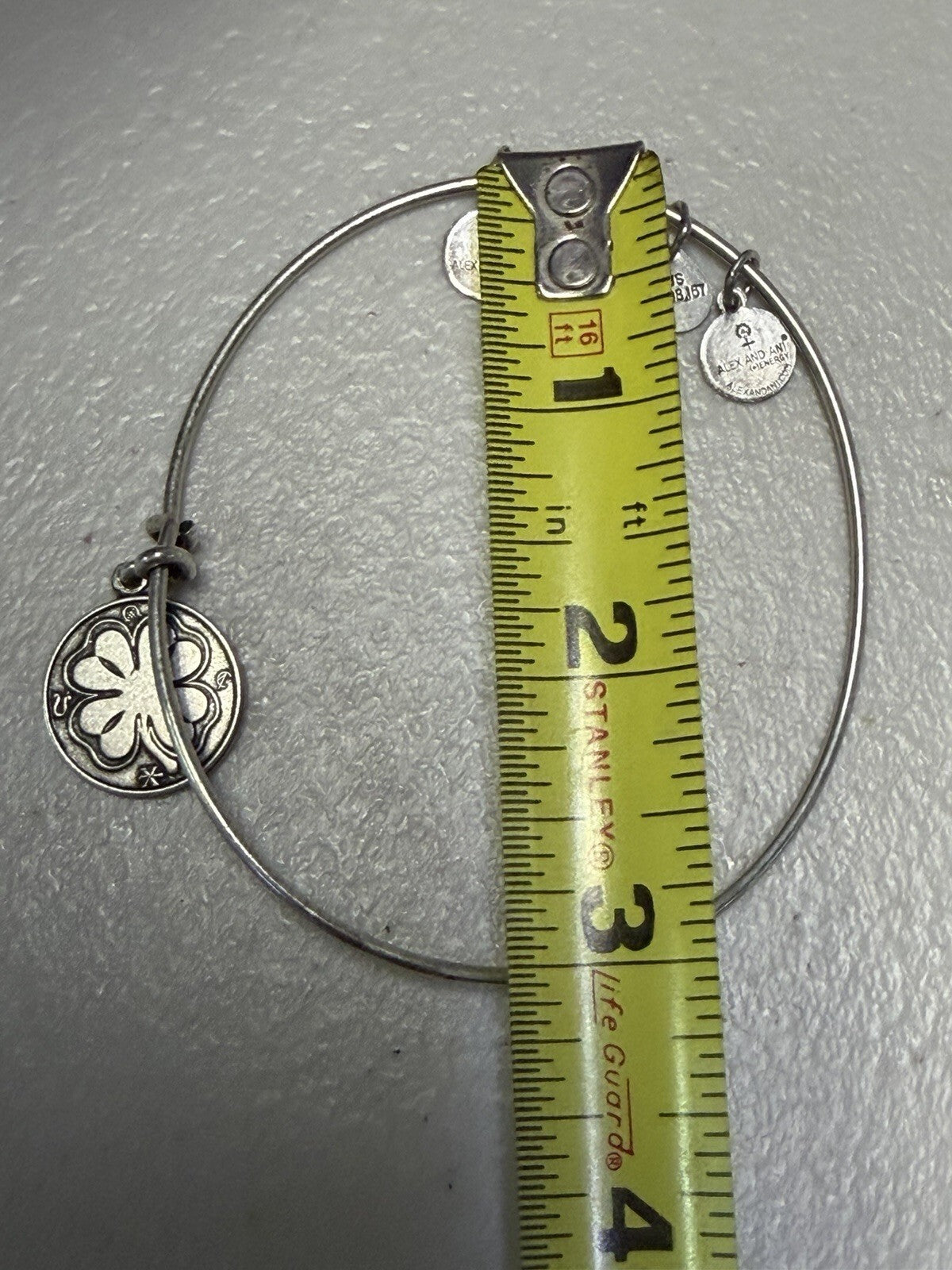Alex and Ani Four Leaf Clover Charm Expandable Bangle Bracelet Silver Tone Lucky