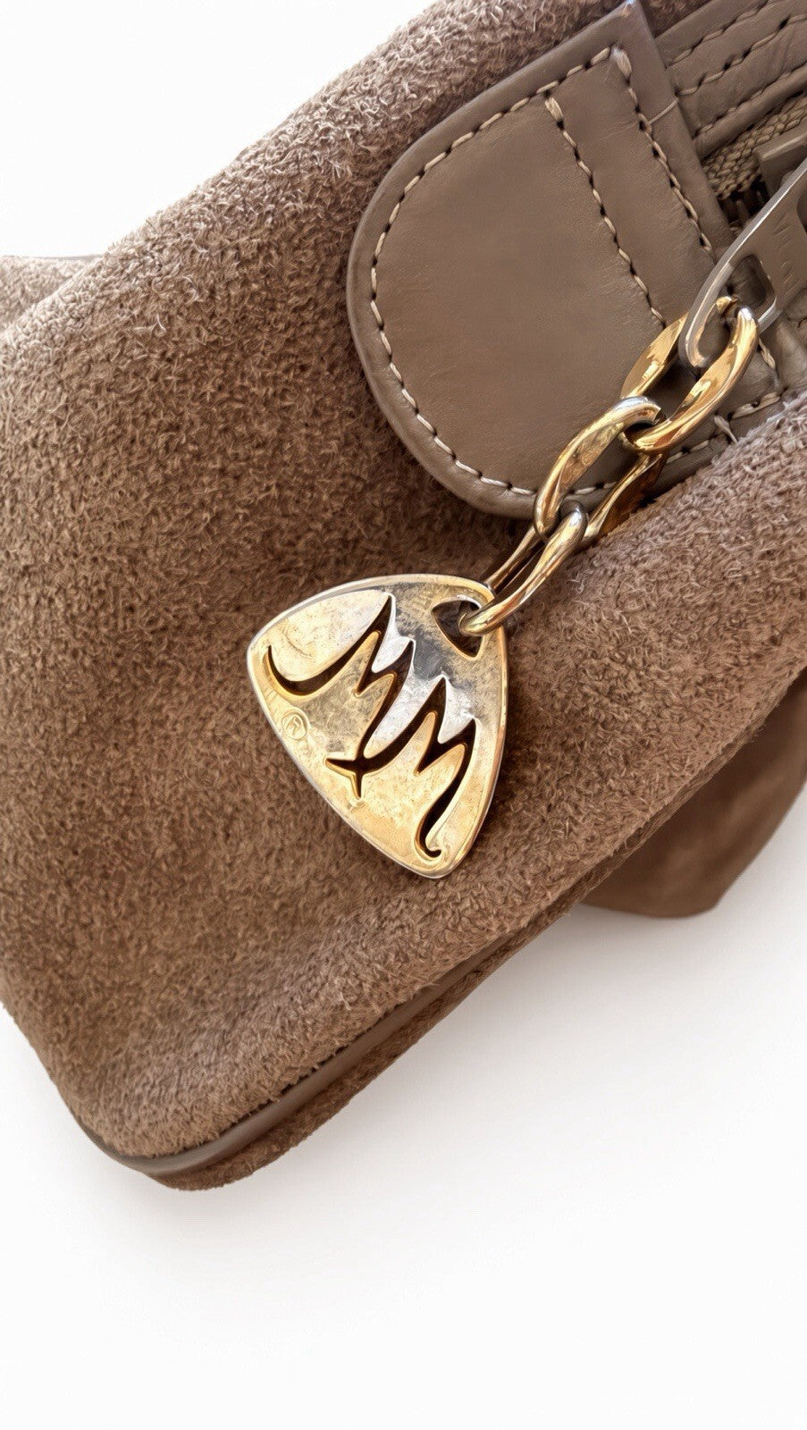 Vintage Morris Moskowitz Brown Suede Leather Handbag Purse Gold Hardware USA