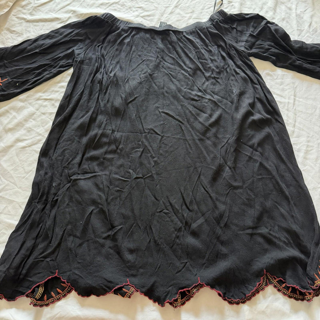 Forever 21 Black Embroidered Boho Peasant Tunic Dress Size M
