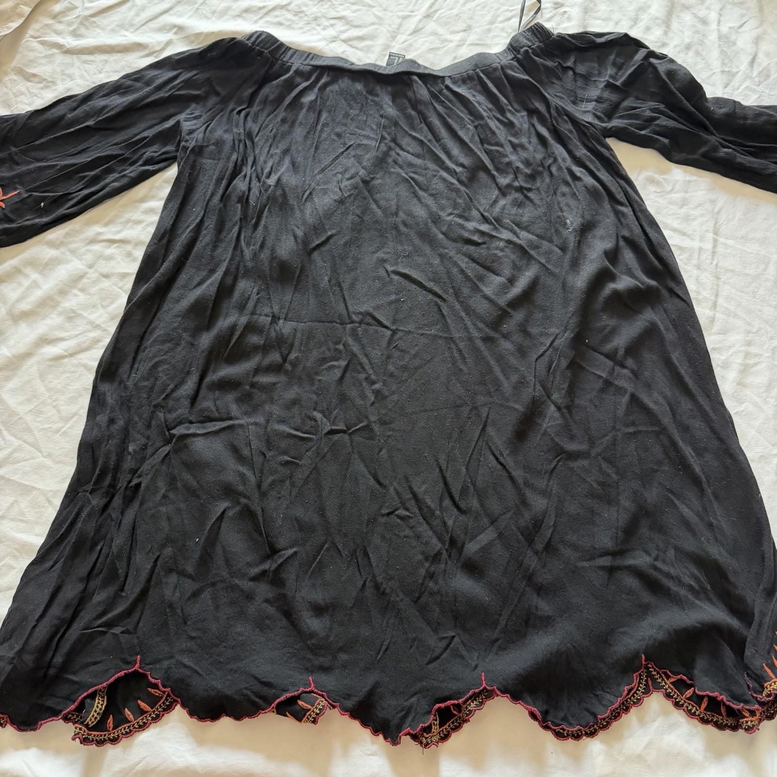 Forever 21 Black Embroidered Boho Peasant Tunic Dress Size M