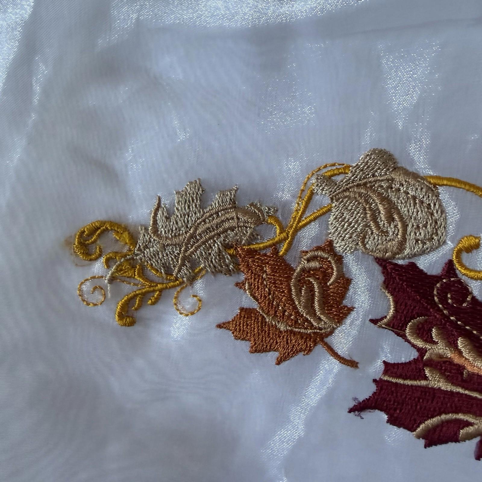 Vintage Embroidered Sheer Patch - Autumn Maple Leaves Gold Swirls Fall Decor