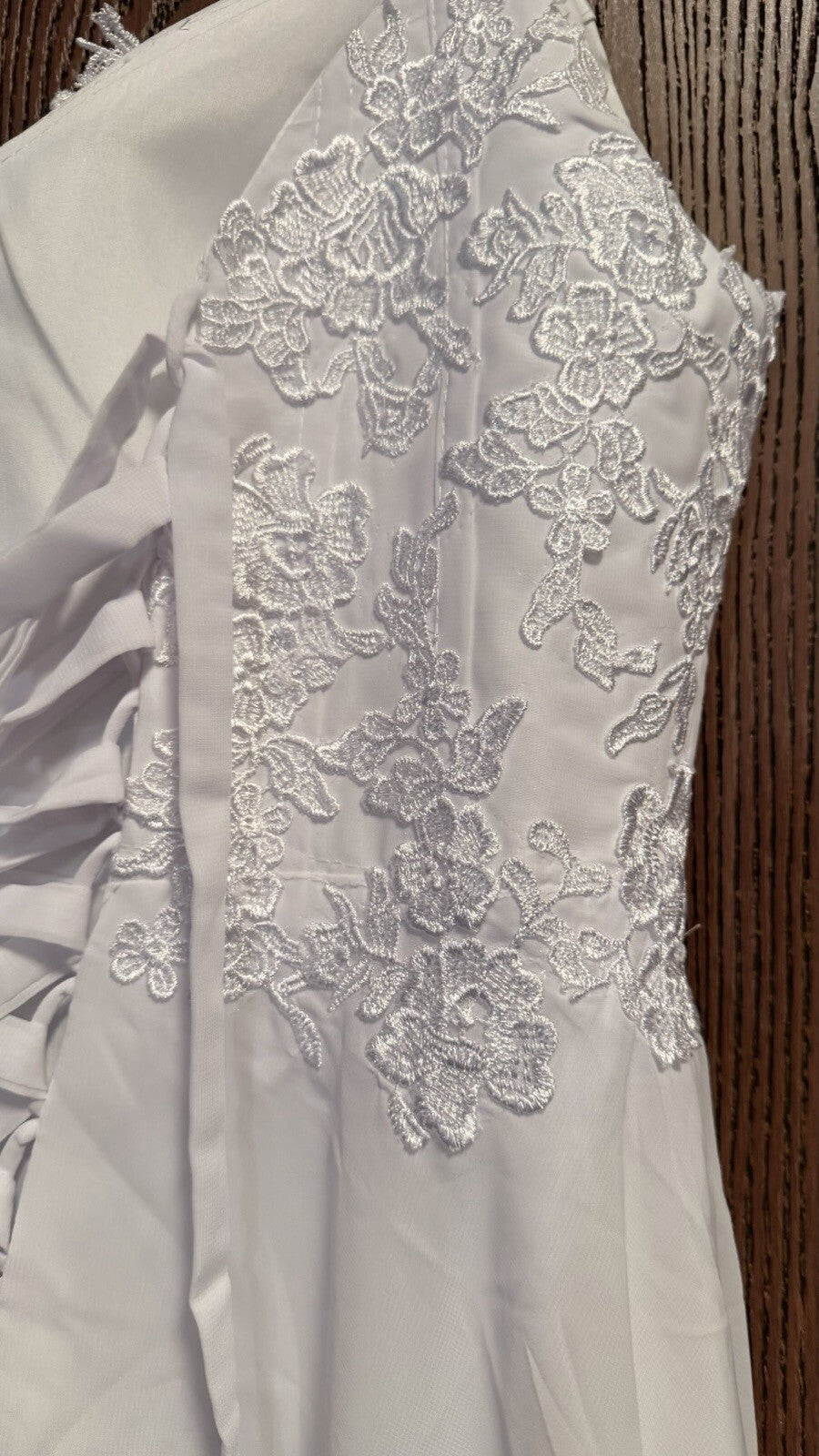 White Wedding Dress Size 12 Lace Corset Back Spaghetti Strap A-Line Bridal Gown