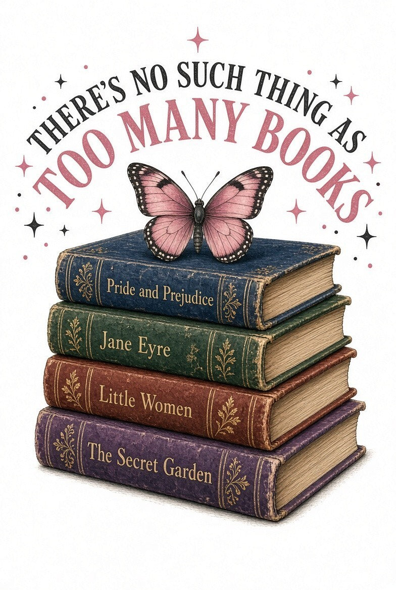 4pcs 10in Too Many Books Stack Butterfly DTF Transfer