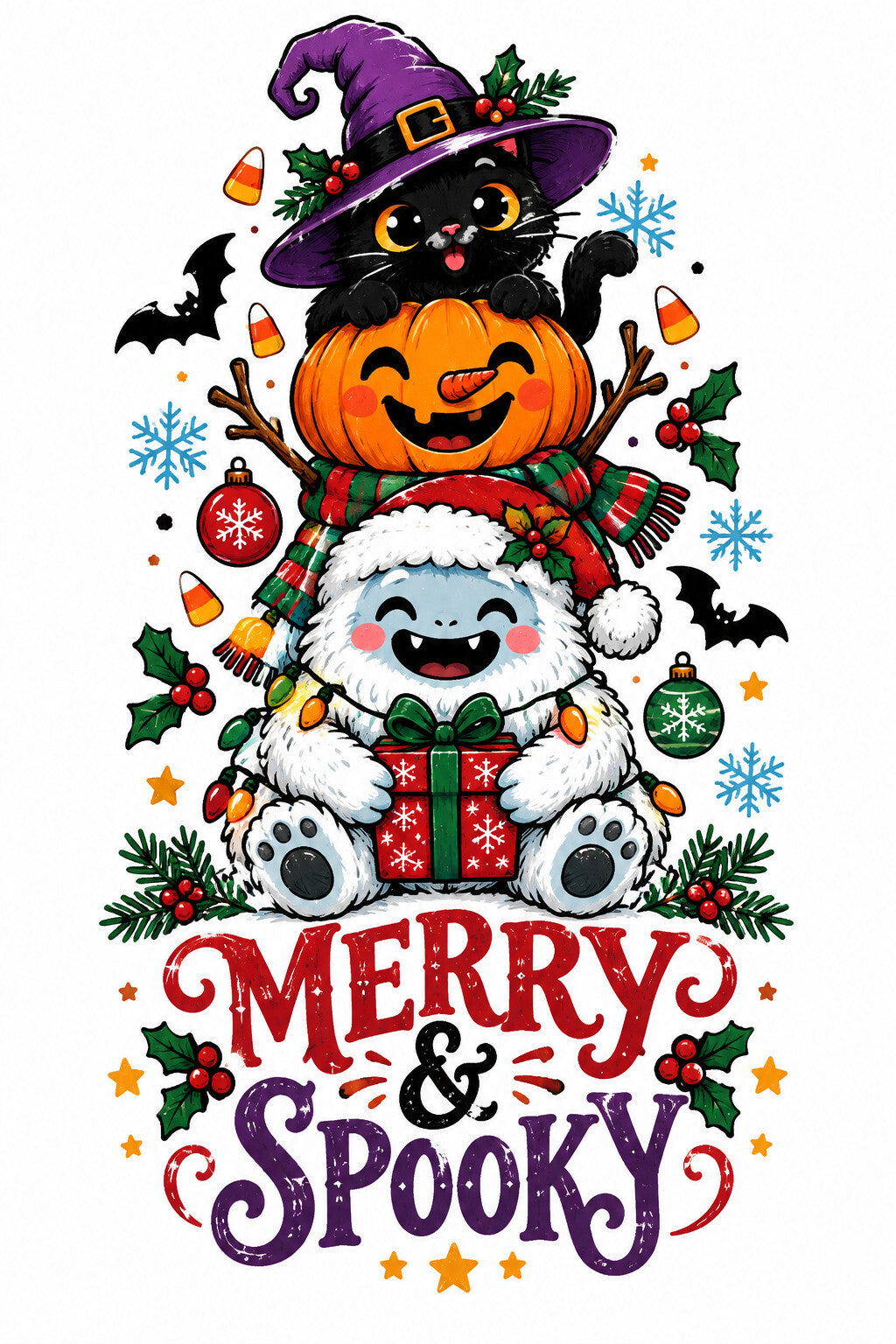 Merry & Spooky Yeti Pumpkin Cat DTF Transfer Ready to Press Print