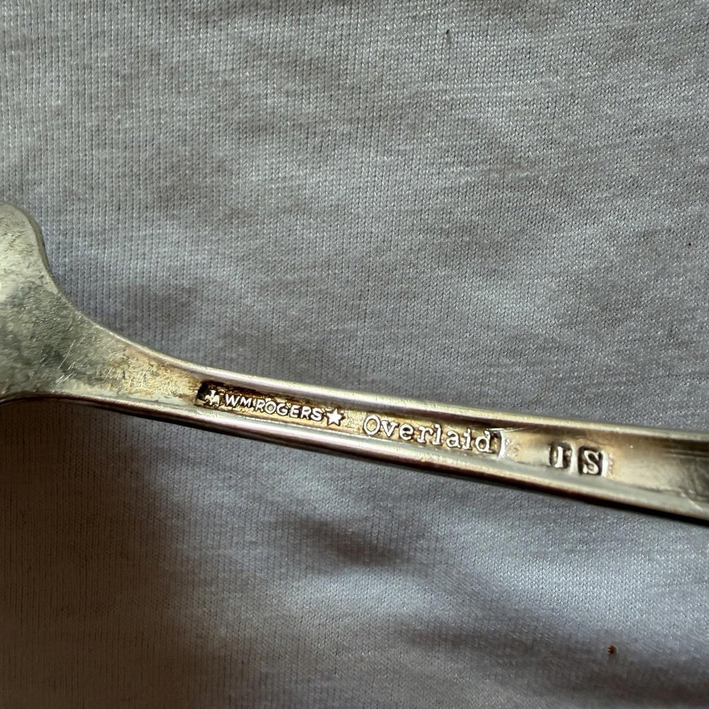 Vintage Wm Rogers Overlaid IS Silverplate Teaspoons Pair Floral Handle 1940s