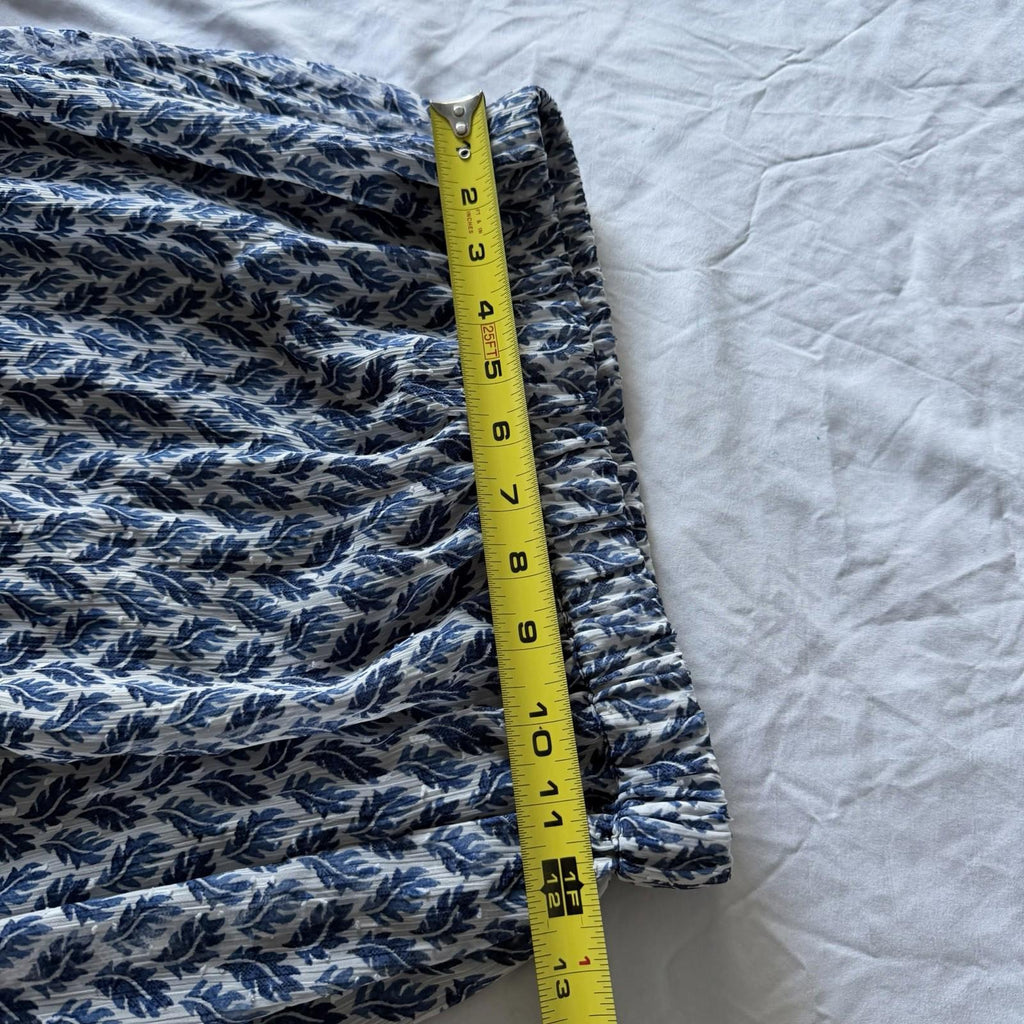 H&M Blue White Leaf Print Tiered Ruffle Maxi Skirt Size S Boho Poly