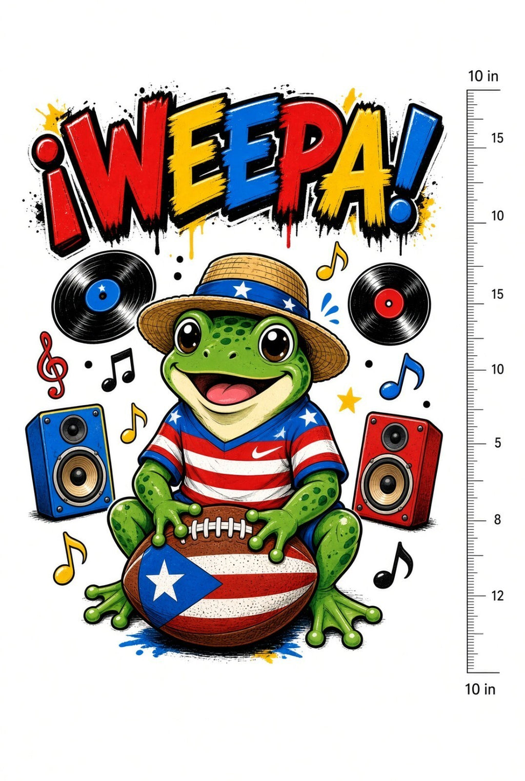 4pc 10" Weepa Coqui Frog Puerto Rico Flag Football DTF Transfer Ready to Press