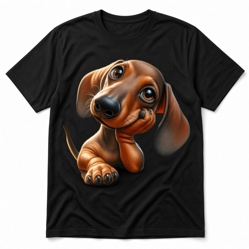 Cute Dachshund Puppy T-Shirt Relaxed Fit Black Dog Mom Dad Gift Tee