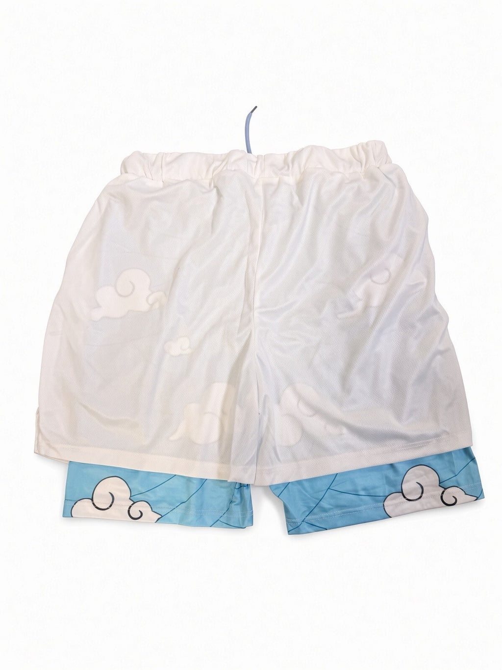 HOKURO Men’s Size M 2-in-1 Basketball Shorts White Blue Cloud Mesh Athletic