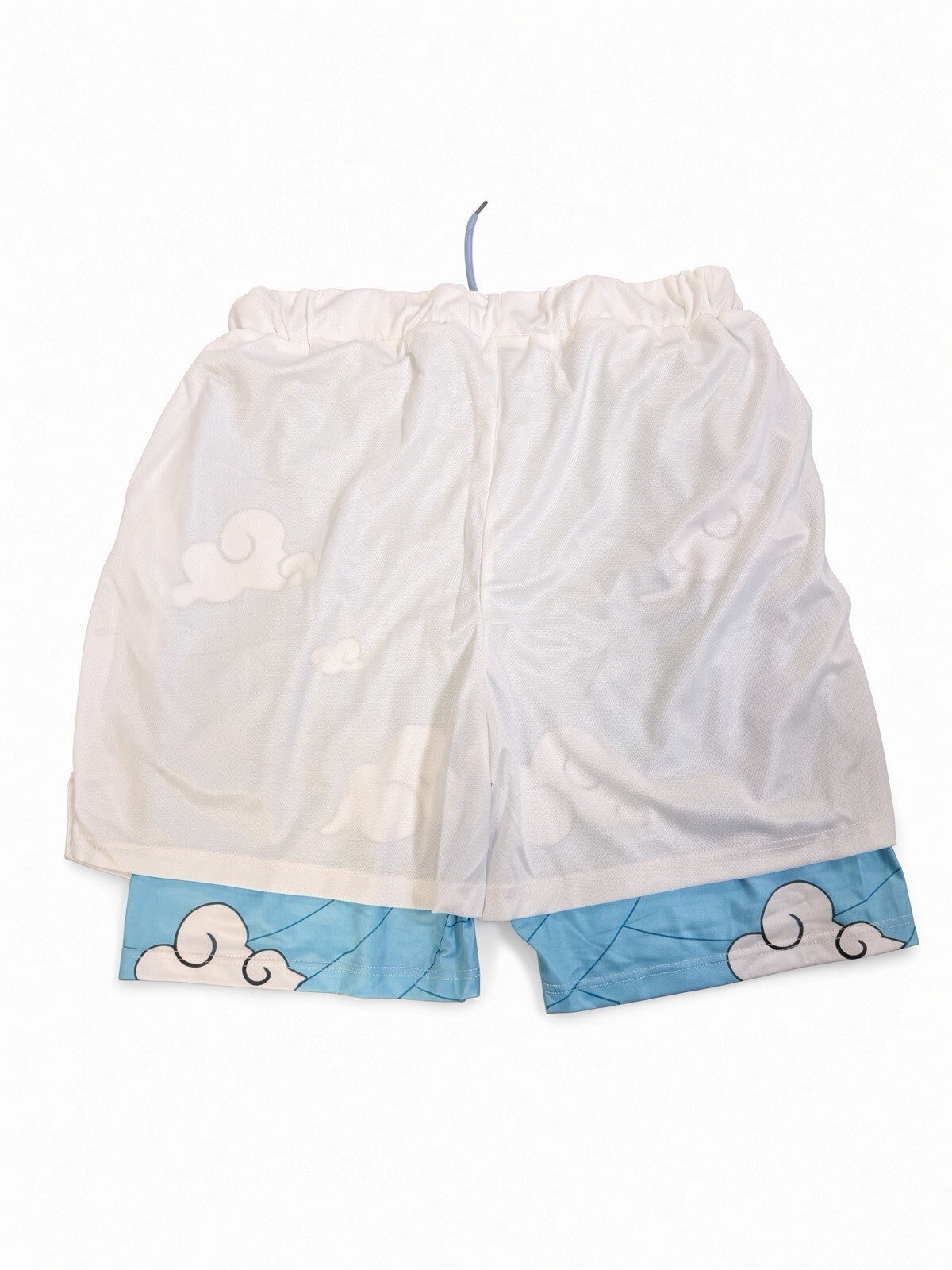 HOKURO Men’s Size M 2-in-1 Basketball Shorts White Blue Cloud Mesh Athletic