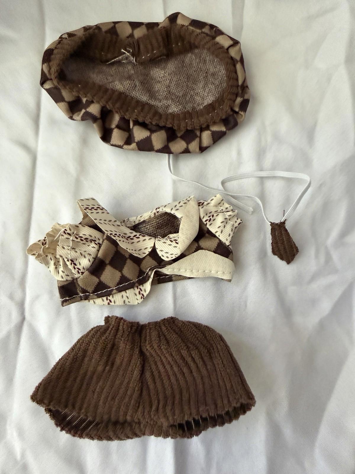 Labubu Doll Clothes Dapper Brown Outfit Set Shirt Tie Shorts Hat 17.5cm