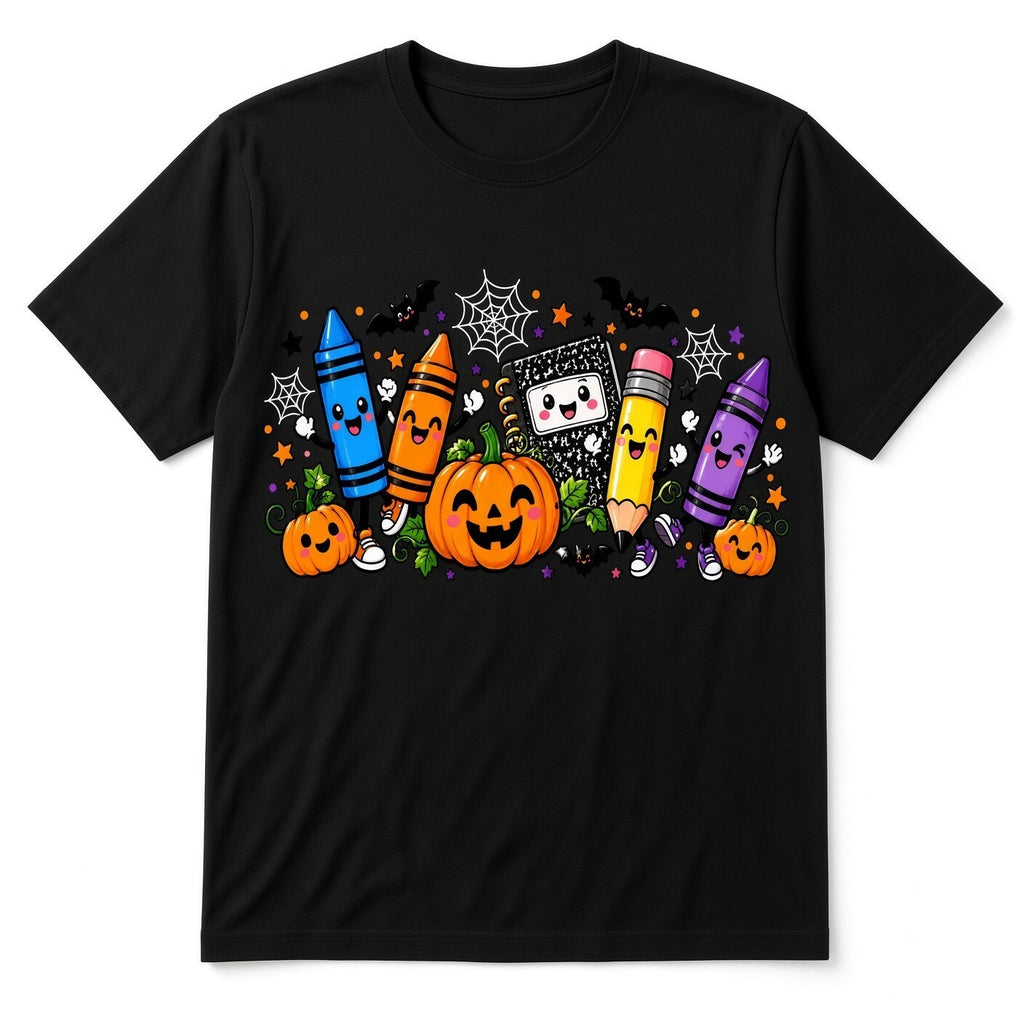 Halloween School Crayon DTF Transfer 10" Pk4 Pumpkin Pencil Teacher Heat Press