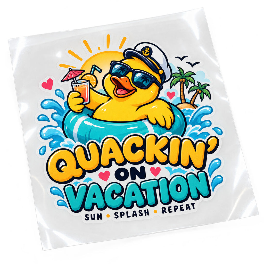 4 Pack Quackin’ On Vacation Duck DTF Transfers 10 Inch Iron On Decals