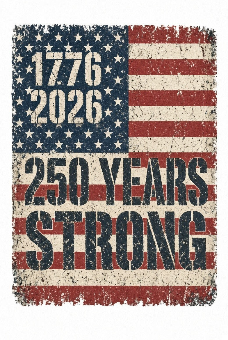 4pk 10" 1776 2026 250 Years Strong Distressed Flag DTF Transfer Ready Press