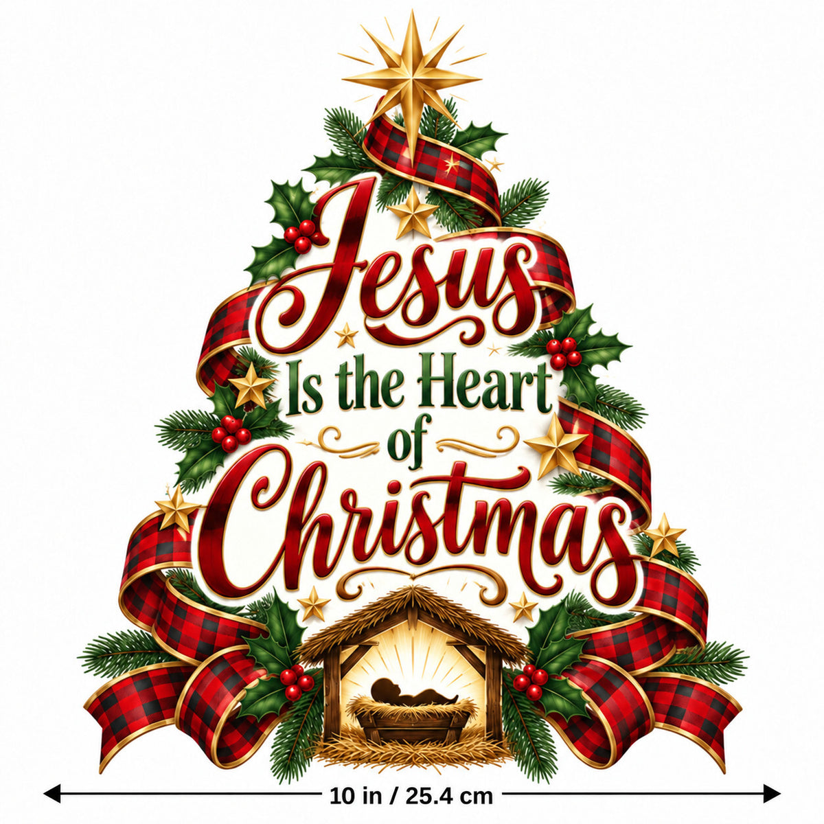 4PCS DTF Transfer Jesus Is the Heart of Christmas Nativity Tree 10in