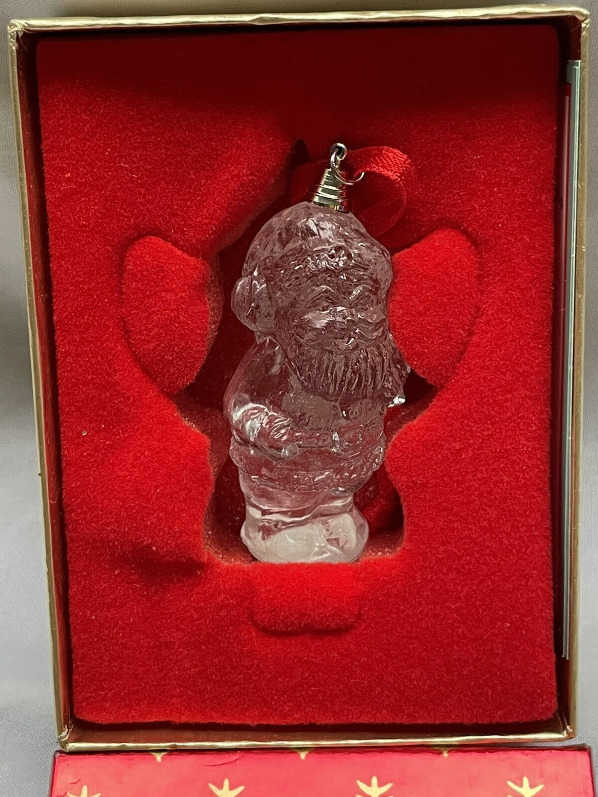 Wallace Crystal Santa Ornament 24% Lead Crystal - EUC in Red Gift Box, 2”