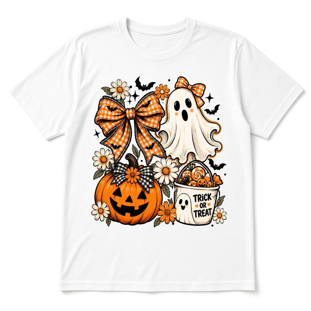 Halloween Ghost Gingham Bow DTF Transfer 10" Pk4 Pumpkin Treat Heat Press