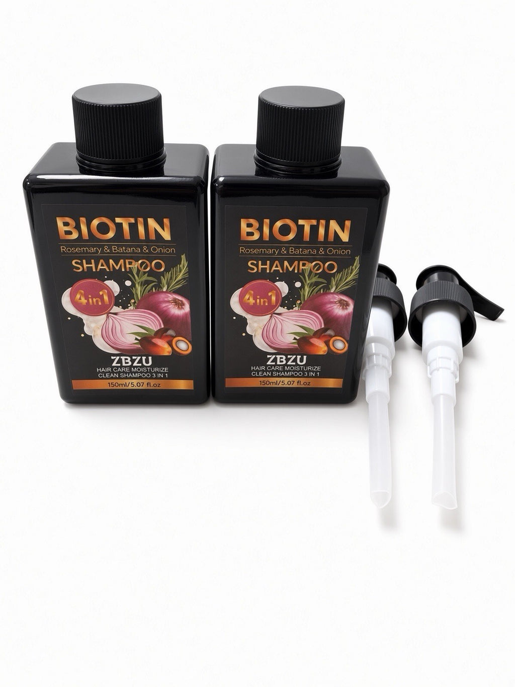 2 Pack Biotin Rosemary Batana Onion Shampoo 4-in-1 Hair Care 150ml w/ Pumps