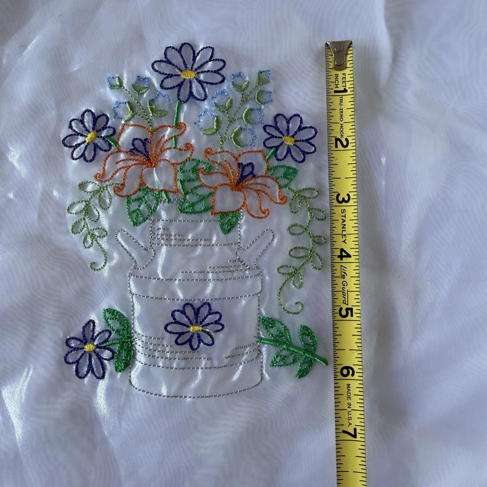 Vintage Embroidered Sheer Panel Patch - Floral Milk Can Bouquet Daisies Lilies