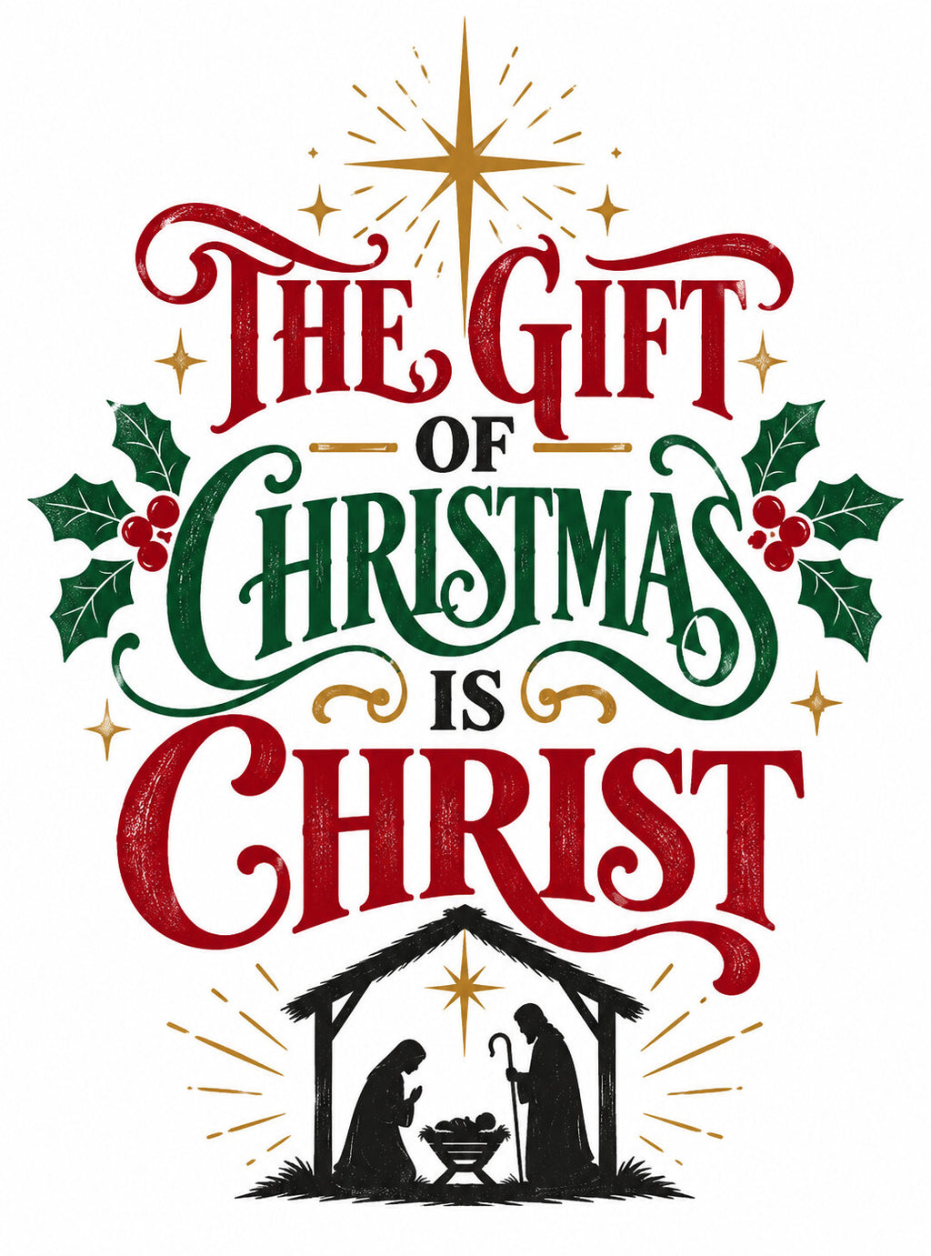 4pcs 10in Gift of Christmas Is Christ Nativity DTF Transfer Ready to Press
