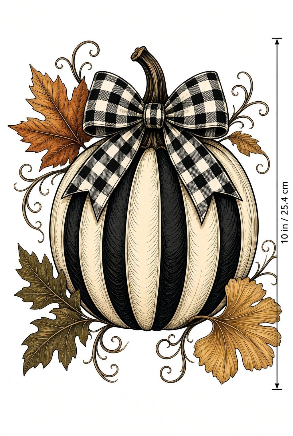 4pcs 10in Striped Pumpkin Buffalo Check Bow DTF Transfer
