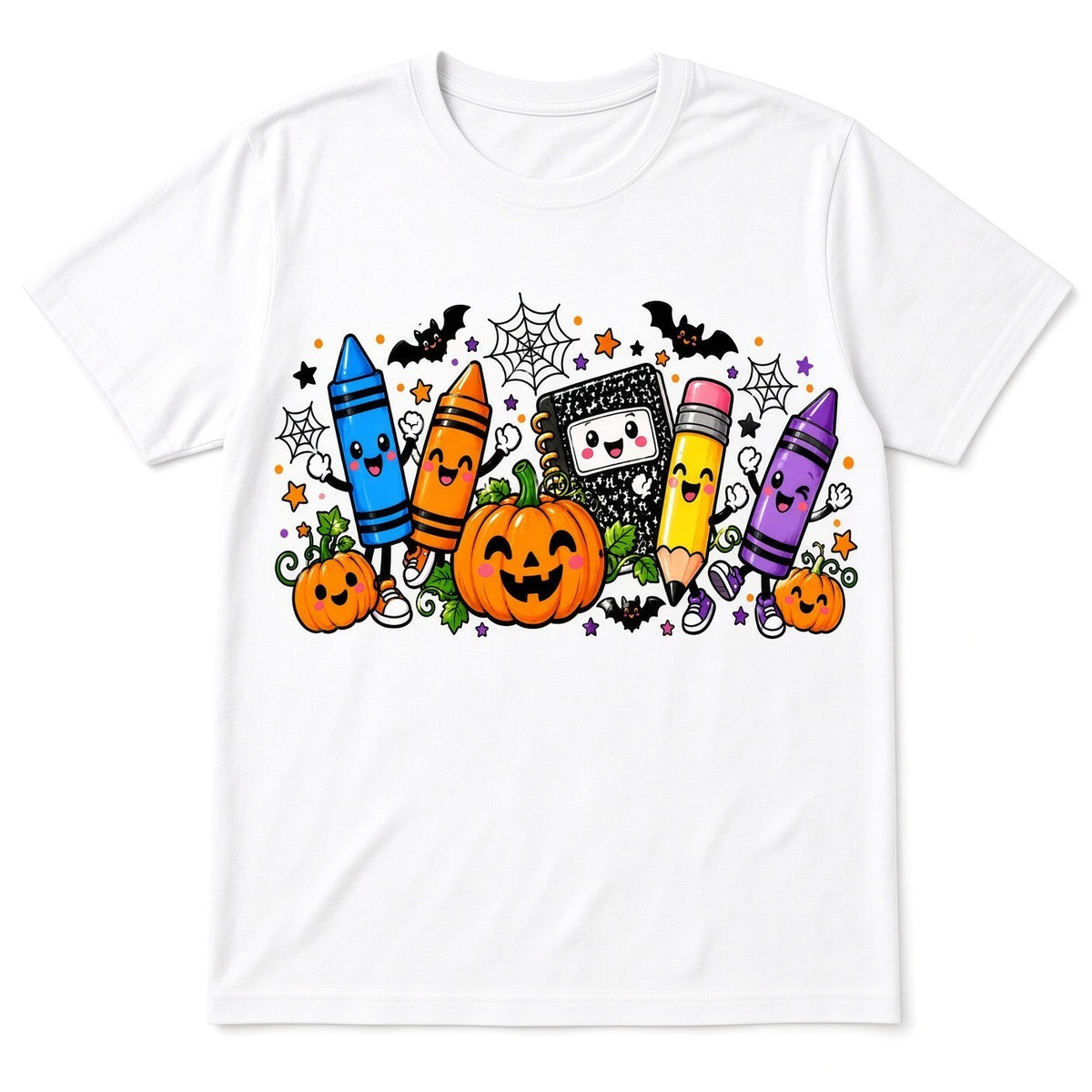 Halloween School Crayon DTF Transfer 10" Pk4 Pumpkin Pencil Teacher Heat Press