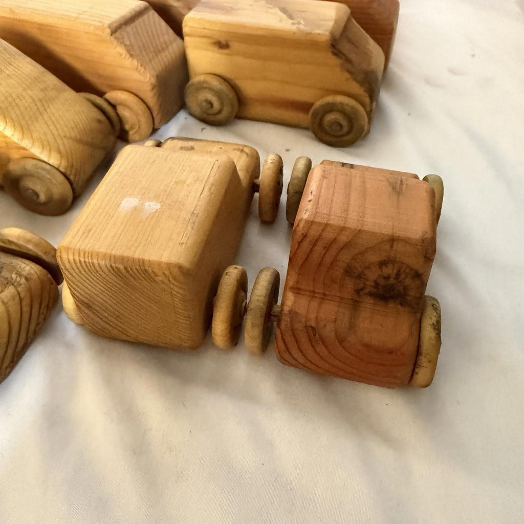 Vintage Handmade Wooden Toy Cars & Trucks Lot 20 Pc Rustic Pine Folk Art