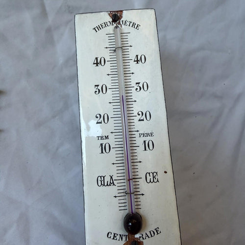 Antique French Enamel Thermometer Centigrade Wall Mount Weather Station c1900