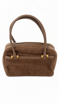 Vintage Morris Moskowitz Brown Suede Leather Handbag Purse Gold Hardware USA