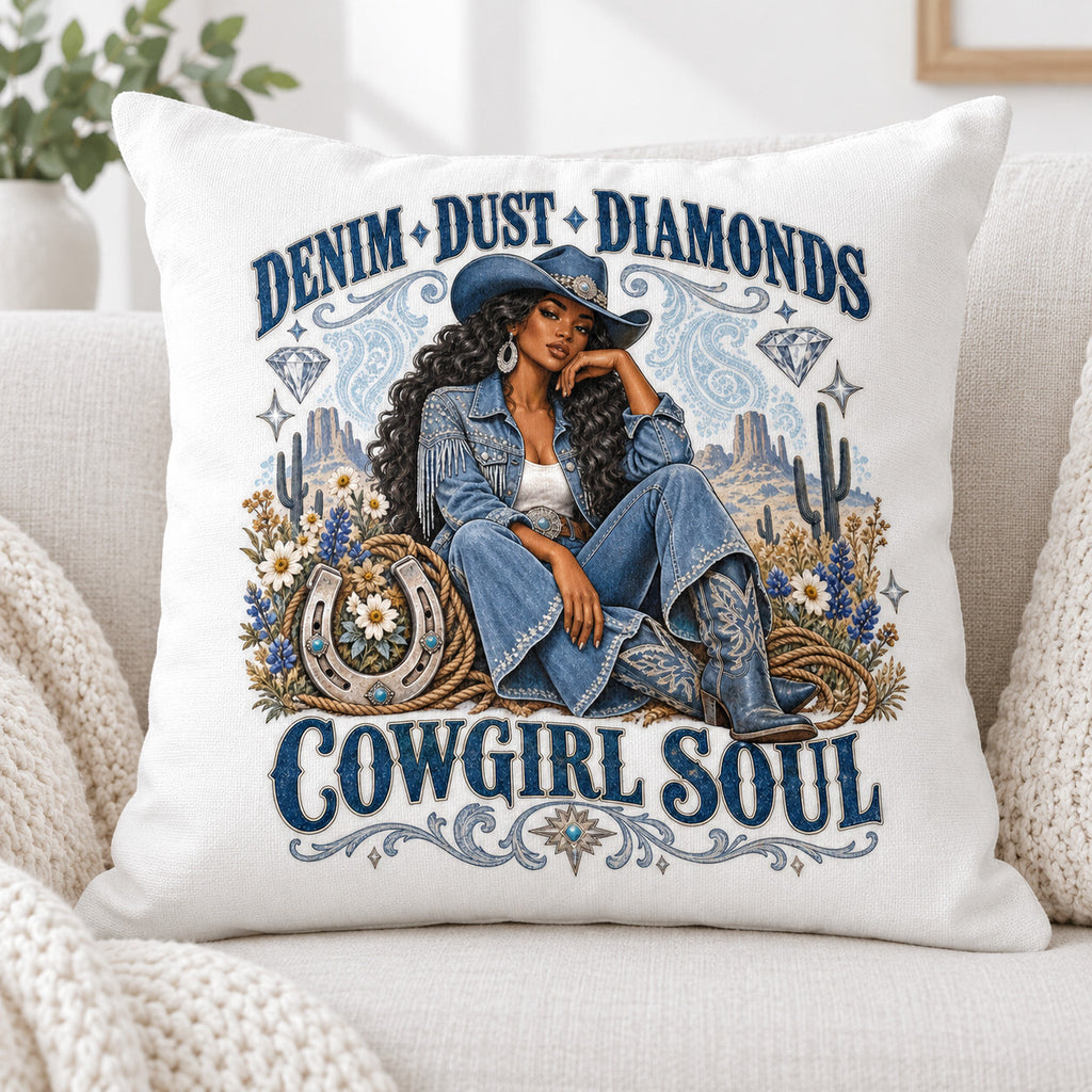 4 Pack Denim Dust Diamonds Cowgirl DTF Transfers 10 Inch Western Iron On