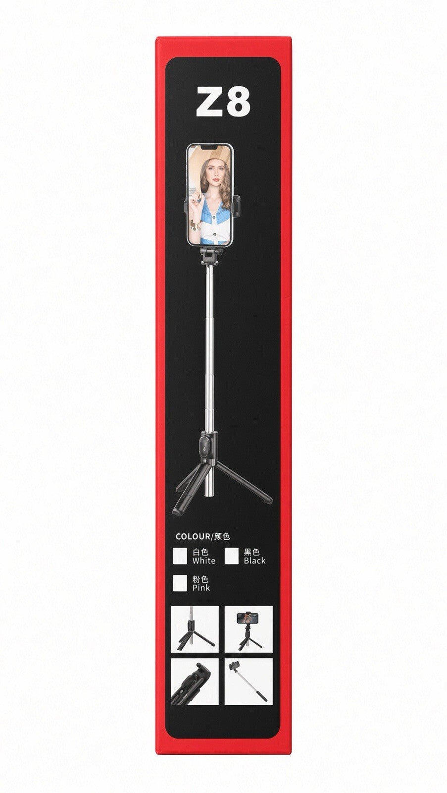 Z8 Selfie Stick Tripod Bluetooth Remote Stainless Steel 27.6 Inch