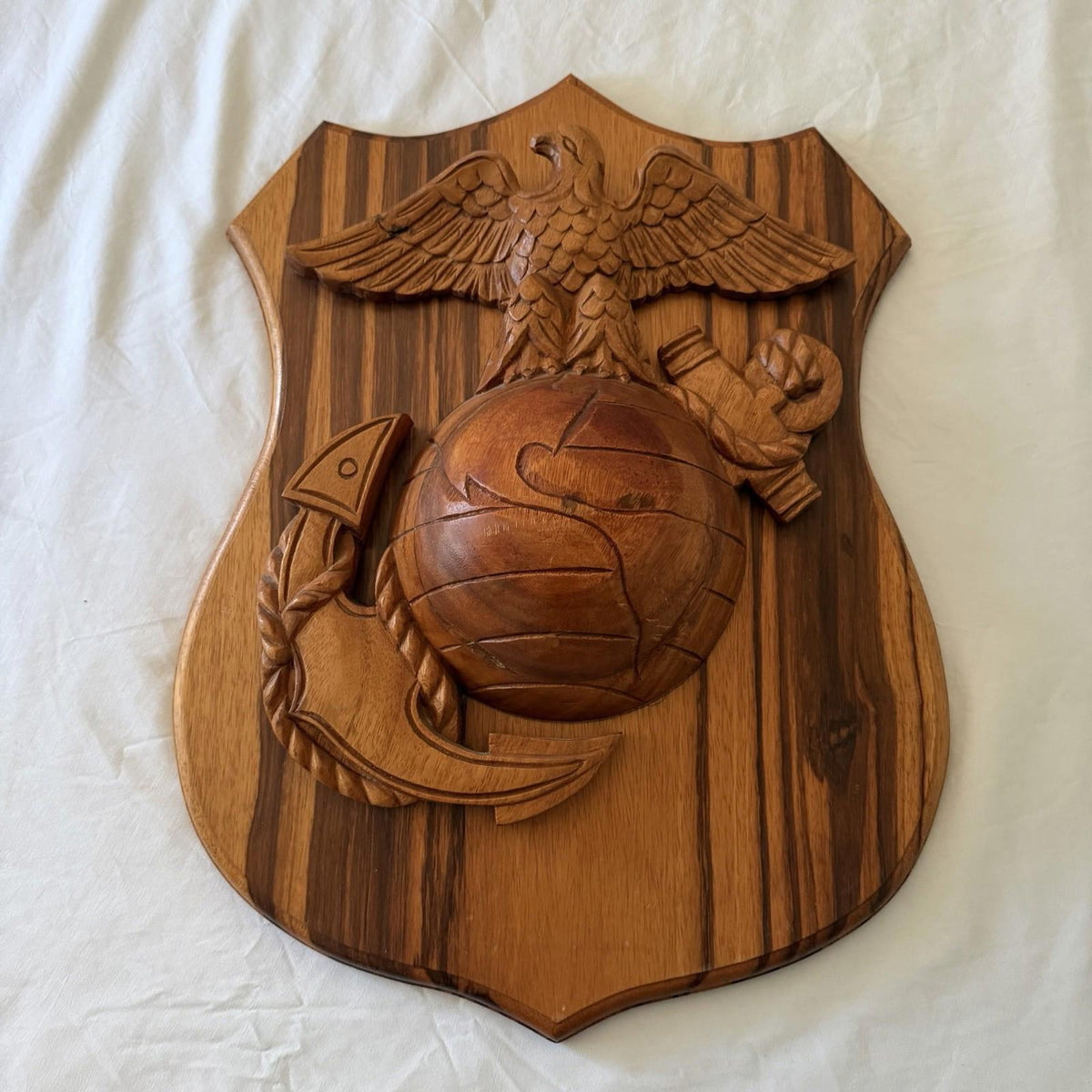 Large Hand Carved USMC EGA Eagle Globe Anchor Wooden Plaque Subic Bay
