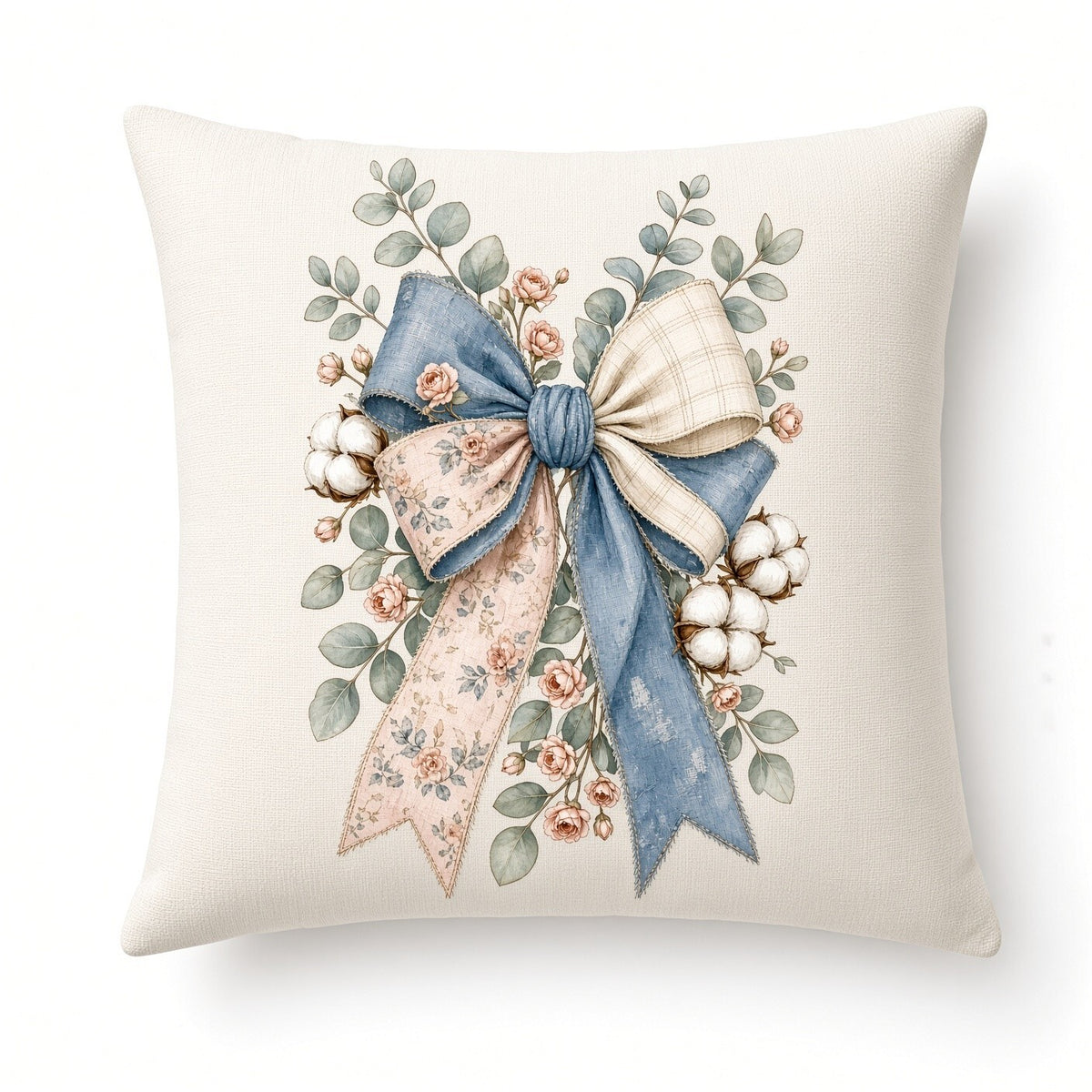 4pcs 10in Farmhouse Floral Bow Cotton Rose DTF Transfer