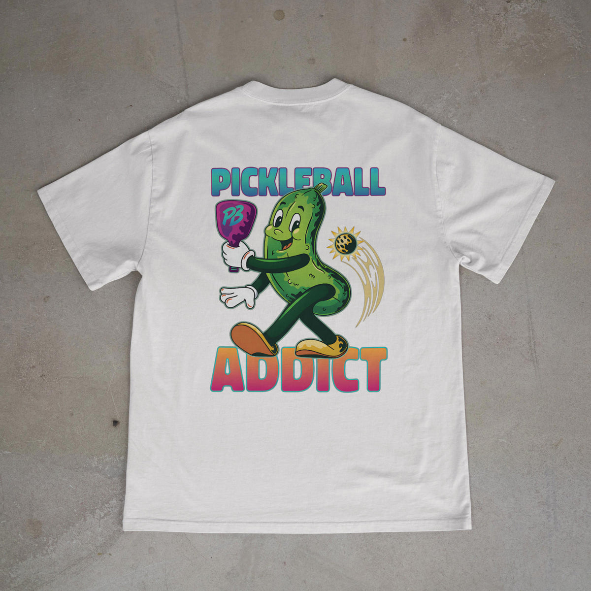 Pickleball Addict Funny Pickle Character Sports T-Shirt Back Print