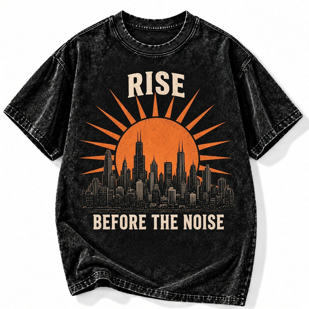 Acid Wash Black Tee Rise Before the Noise City Skyline Graphic Vintage